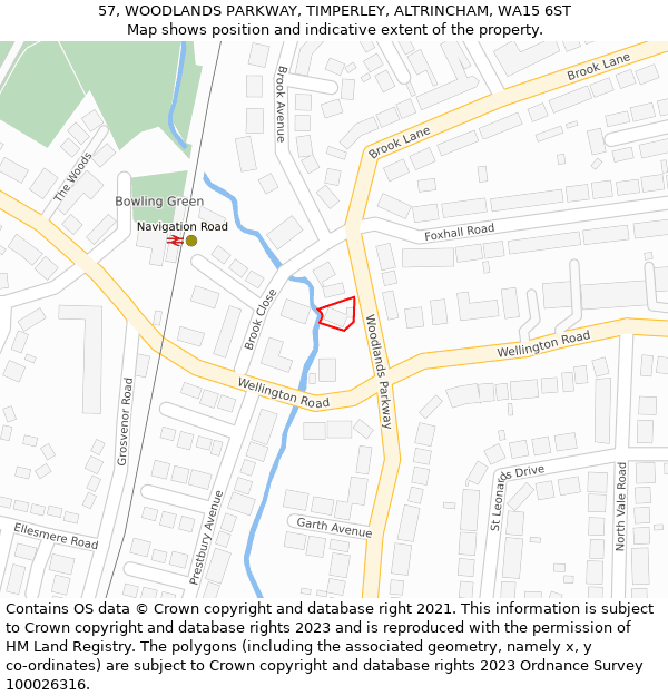 57, WOODLANDS PARKWAY, TIMPERLEY, ALTRINCHAM, WA15 6ST: Location map and indicative extent of plot