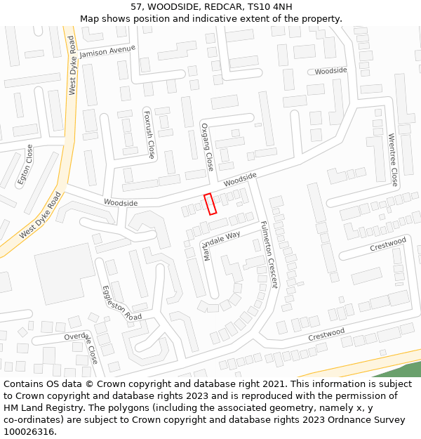 57, WOODSIDE, REDCAR, TS10 4NH: Location map and indicative extent of plot