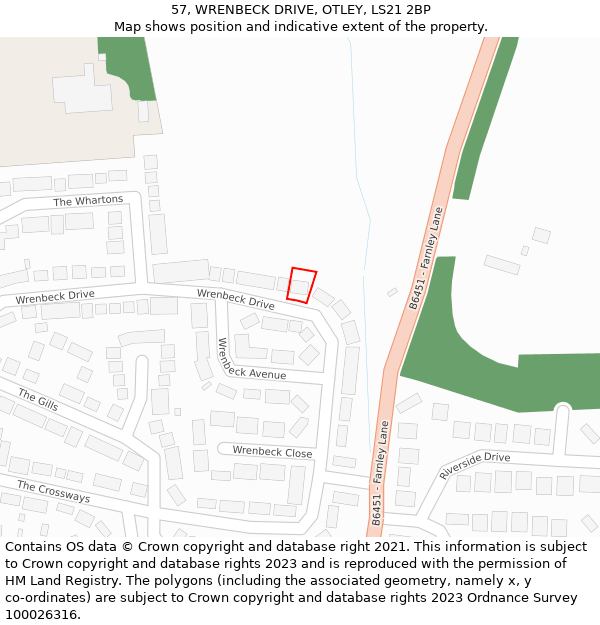 57, WRENBECK DRIVE, OTLEY, LS21 2BP: Location map and indicative extent of plot