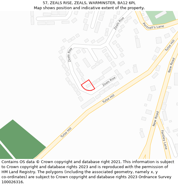 57, ZEALS RISE, ZEALS, WARMINSTER, BA12 6PL: Location map and indicative extent of plot