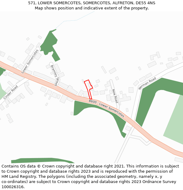 571, LOWER SOMERCOTES, SOMERCOTES, ALFRETON, DE55 4NS: Location map and indicative extent of plot