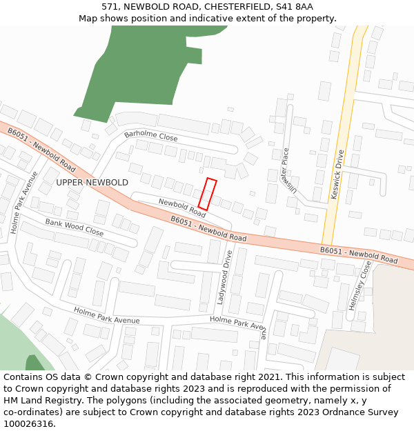 571, NEWBOLD ROAD, CHESTERFIELD, S41 8AA: Location map and indicative extent of plot