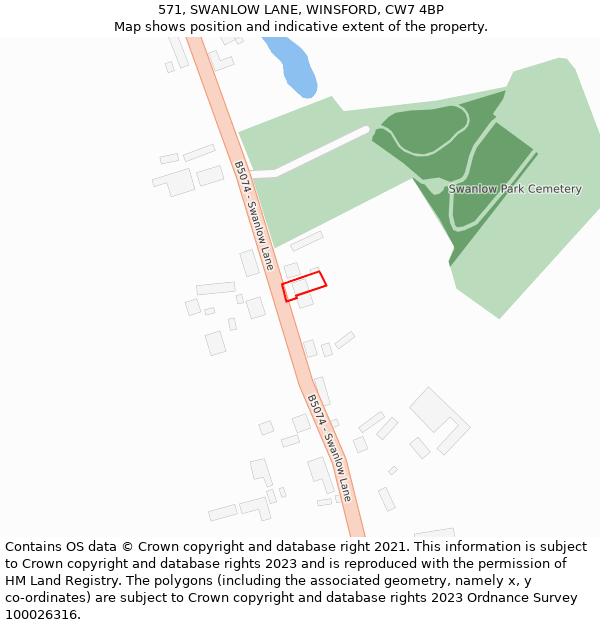 571, SWANLOW LANE, WINSFORD, CW7 4BP: Location map and indicative extent of plot