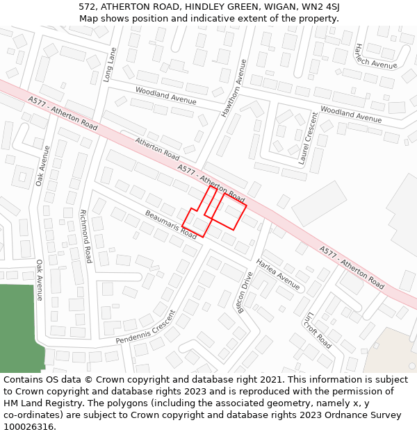 572, ATHERTON ROAD, HINDLEY GREEN, WIGAN, WN2 4SJ: Location map and indicative extent of plot