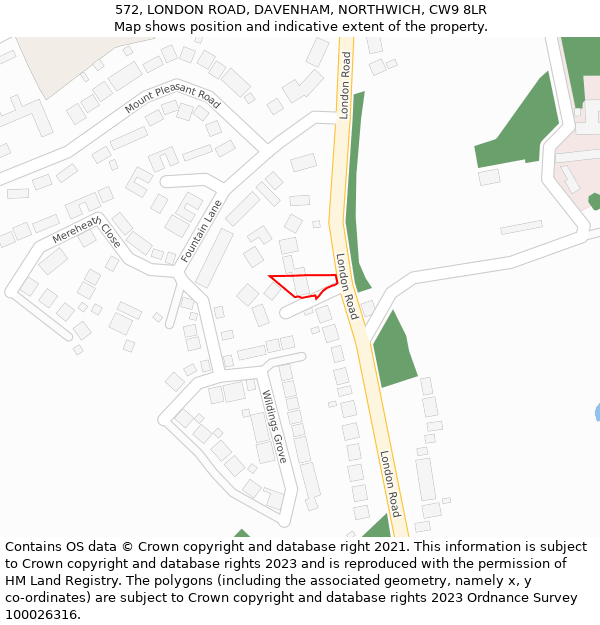 572, LONDON ROAD, DAVENHAM, NORTHWICH, CW9 8LR: Location map and indicative extent of plot