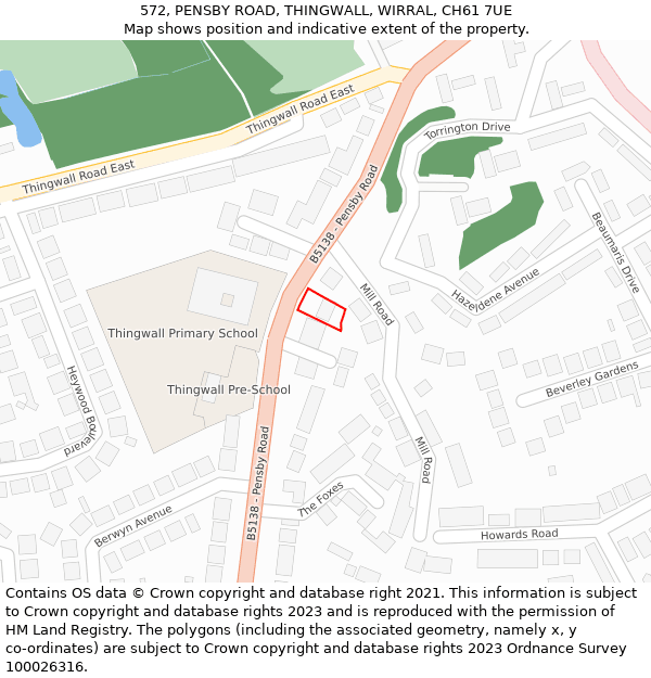 572, PENSBY ROAD, THINGWALL, WIRRAL, CH61 7UE: Location map and indicative extent of plot