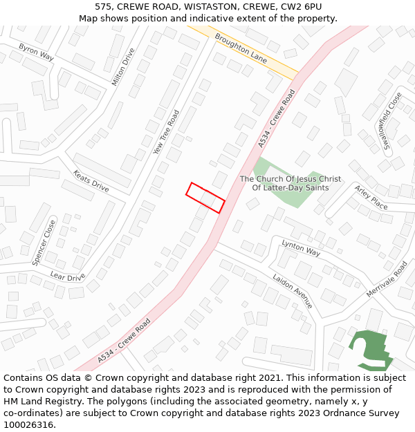575, CREWE ROAD, WISTASTON, CREWE, CW2 6PU: Location map and indicative extent of plot