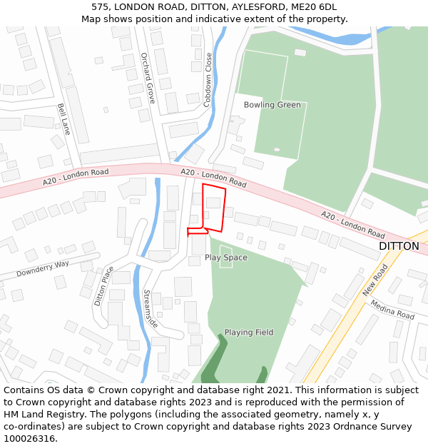 575, LONDON ROAD, DITTON, AYLESFORD, ME20 6DL: Location map and indicative extent of plot