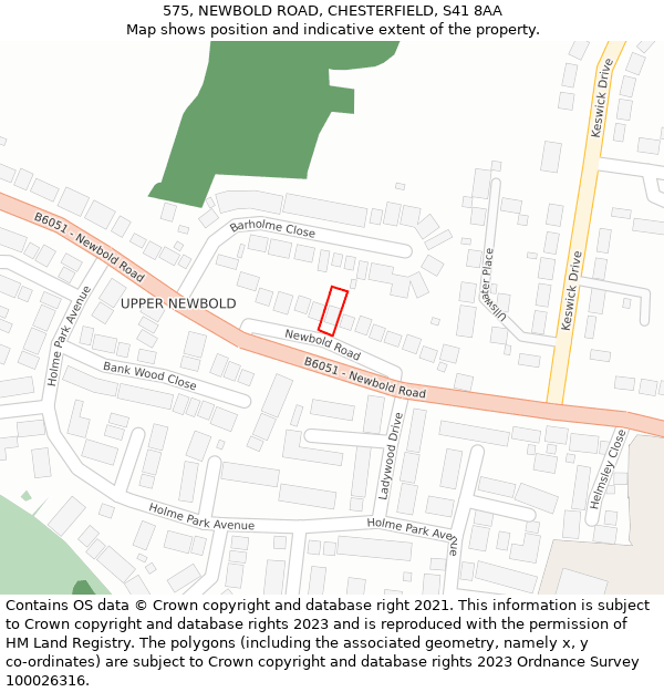 575, NEWBOLD ROAD, CHESTERFIELD, S41 8AA: Location map and indicative extent of plot