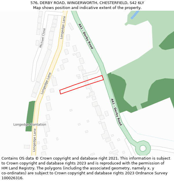 576, DERBY ROAD, WINGERWORTH, CHESTERFIELD, S42 6LY: Location map and indicative extent of plot