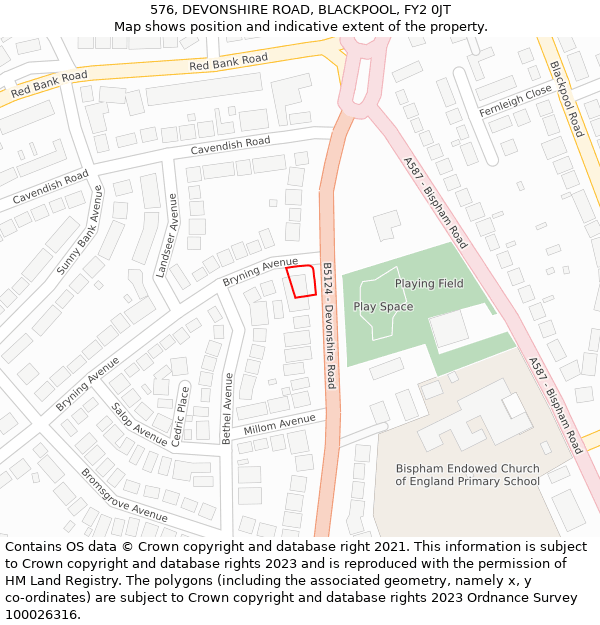 576, DEVONSHIRE ROAD, BLACKPOOL, FY2 0JT: Location map and indicative extent of plot