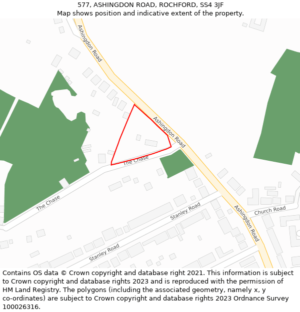577, ASHINGDON ROAD, ROCHFORD, SS4 3JF: Location map and indicative extent of plot