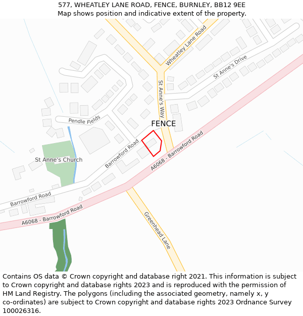 577, WHEATLEY LANE ROAD, FENCE, BURNLEY, BB12 9EE: Location map and indicative extent of plot