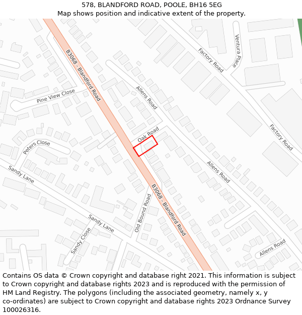 578, BLANDFORD ROAD, POOLE, BH16 5EG: Location map and indicative extent of plot