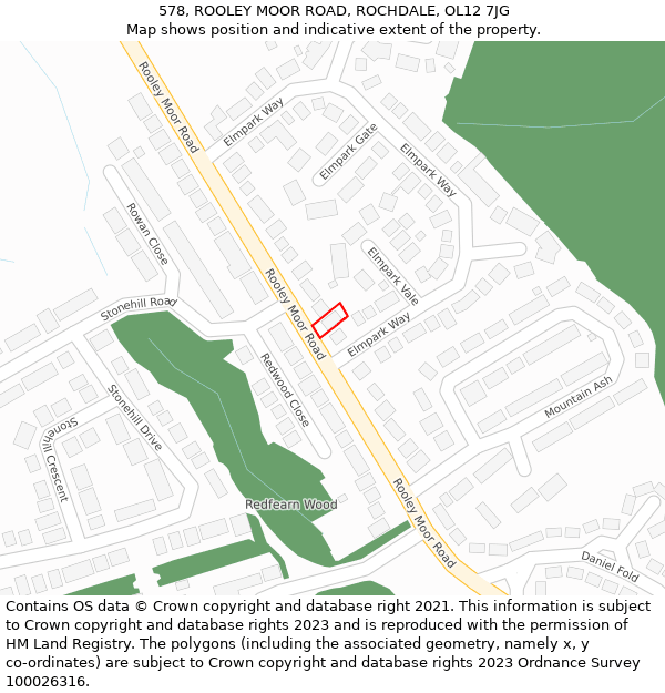 578, ROOLEY MOOR ROAD, ROCHDALE, OL12 7JG: Location map and indicative extent of plot