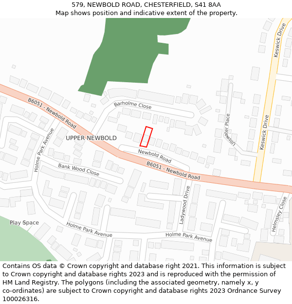 579, NEWBOLD ROAD, CHESTERFIELD, S41 8AA: Location map and indicative extent of plot