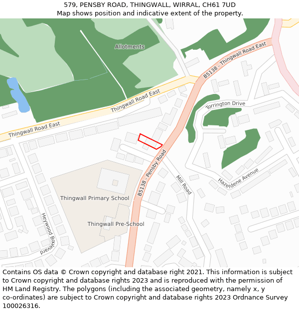 579, PENSBY ROAD, THINGWALL, WIRRAL, CH61 7UD: Location map and indicative extent of plot