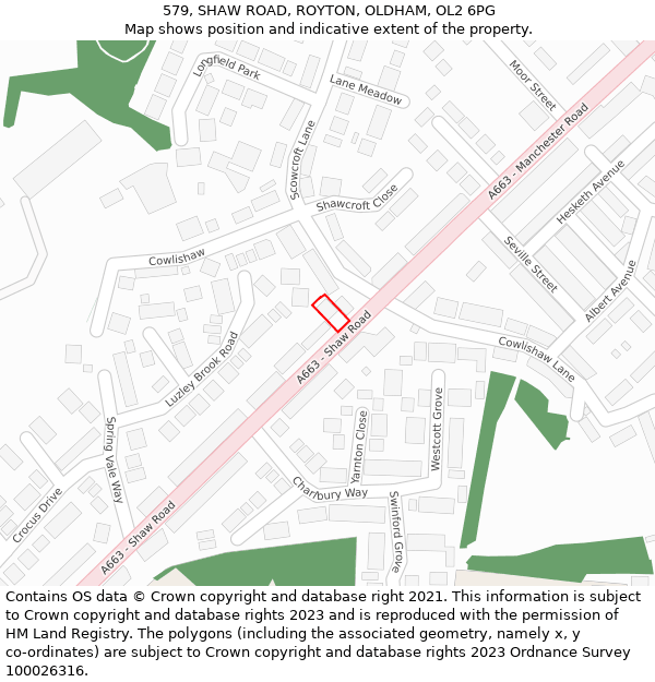 579, SHAW ROAD, ROYTON, OLDHAM, OL2 6PG: Location map and indicative extent of plot