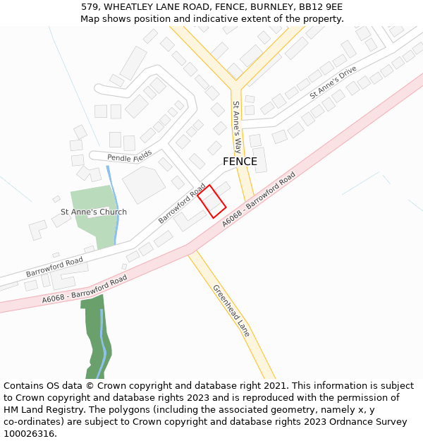 579, WHEATLEY LANE ROAD, FENCE, BURNLEY, BB12 9EE: Location map and indicative extent of plot