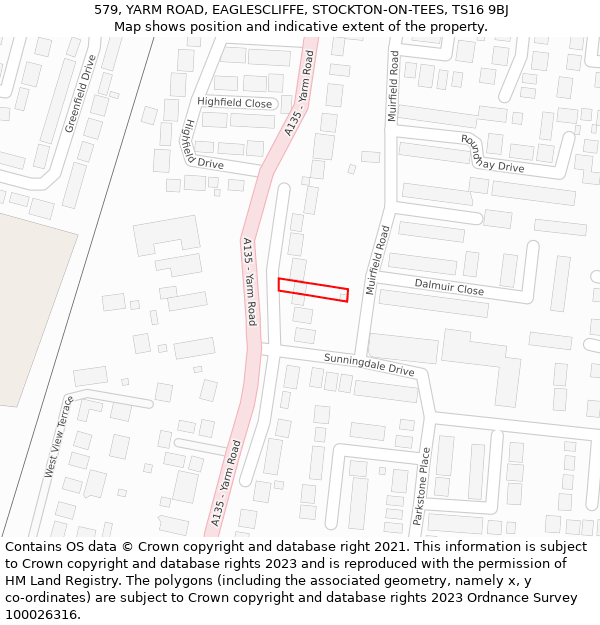 579, YARM ROAD, EAGLESCLIFFE, STOCKTON-ON-TEES, TS16 9BJ: Location map and indicative extent of plot