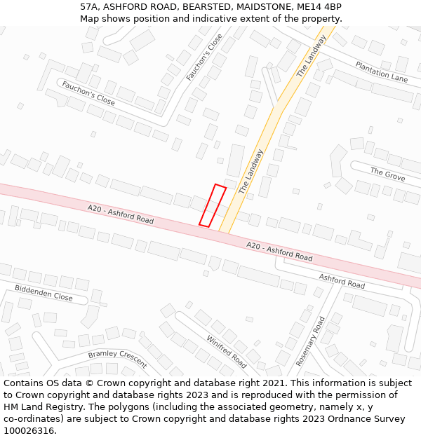 57A, ASHFORD ROAD, BEARSTED, MAIDSTONE, ME14 4BP: Location map and indicative extent of plot