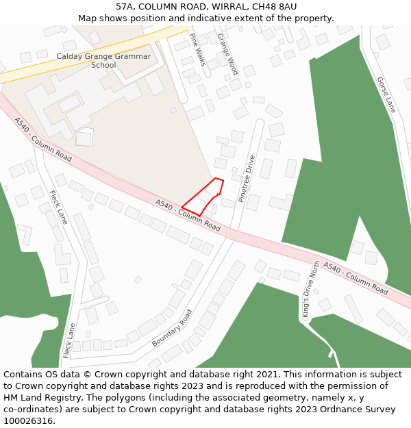 57A, COLUMN ROAD, WIRRAL, CH48 8AU: Location map and indicative extent of plot