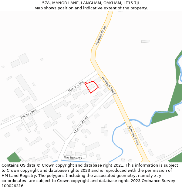 57A, MANOR LANE, LANGHAM, OAKHAM, LE15 7JL: Location map and indicative extent of plot