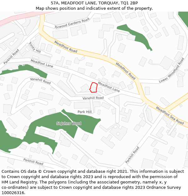 57A, MEADFOOT LANE, TORQUAY, TQ1 2BP: Location map and indicative extent of plot