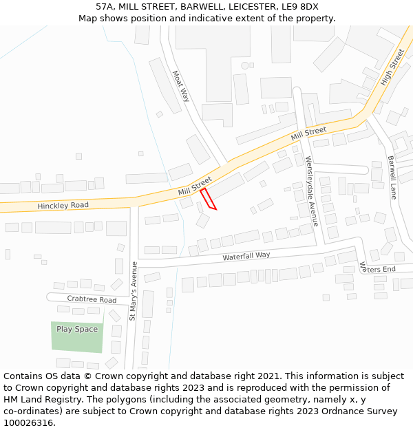 57A, MILL STREET, BARWELL, LEICESTER, LE9 8DX: Location map and indicative extent of plot