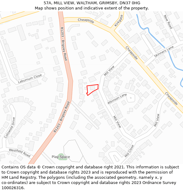 57A, MILL VIEW, WALTHAM, GRIMSBY, DN37 0HG: Location map and indicative extent of plot