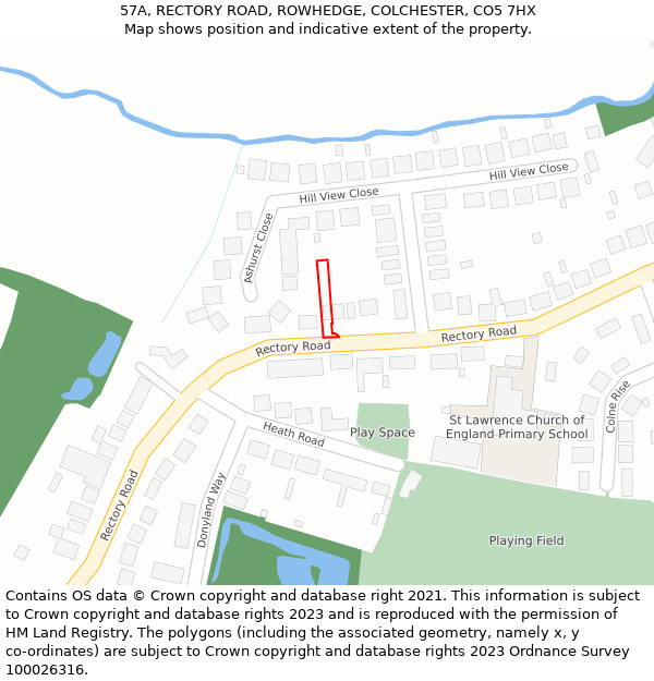 57A, RECTORY ROAD, ROWHEDGE, COLCHESTER, CO5 7HX: Location map and indicative extent of plot