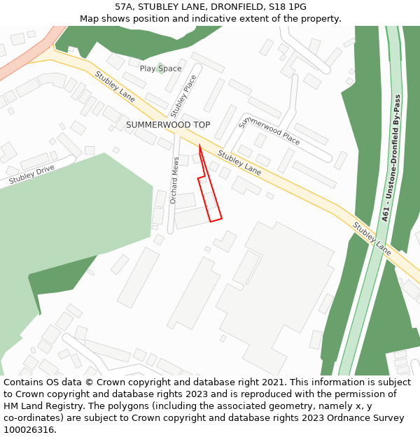 57A, STUBLEY LANE, DRONFIELD, S18 1PG: Location map and indicative extent of plot