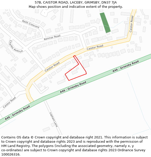 57B, CAISTOR ROAD, LACEBY, GRIMSBY, DN37 7JA: Location map and indicative extent of plot