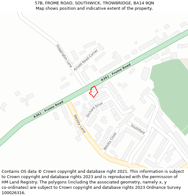 57B, FROME ROAD, SOUTHWICK, TROWBRIDGE, BA14 9QN: Location map and indicative extent of plot