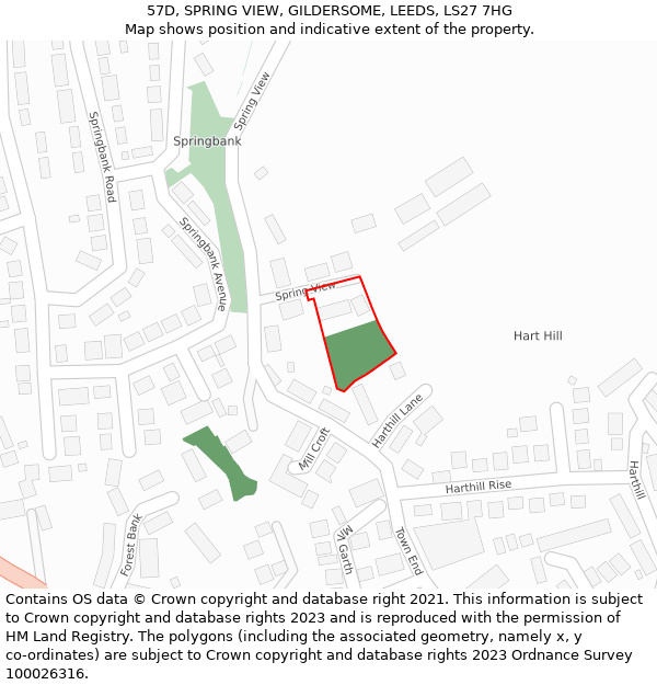 57D, SPRING VIEW, GILDERSOME, LEEDS, LS27 7HG: Location map and indicative extent of plot