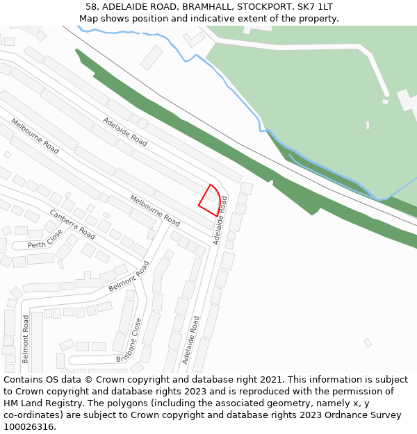 58, ADELAIDE ROAD, BRAMHALL, STOCKPORT, SK7 1LT: Location map and indicative extent of plot