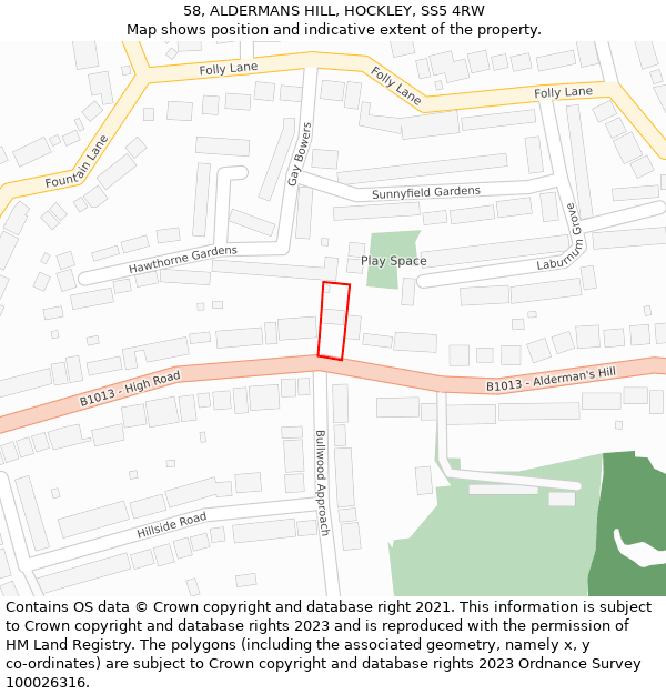 58, ALDERMANS HILL, HOCKLEY, SS5 4RW: Location map and indicative extent of plot