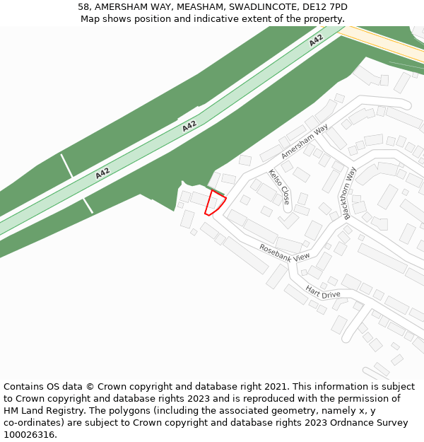 58, AMERSHAM WAY, MEASHAM, SWADLINCOTE, DE12 7PD: Location map and indicative extent of plot