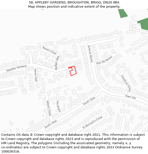 58, APPLEBY GARDENS, BROUGHTON, BRIGG, DN20 0BA: Location map and indicative extent of plot