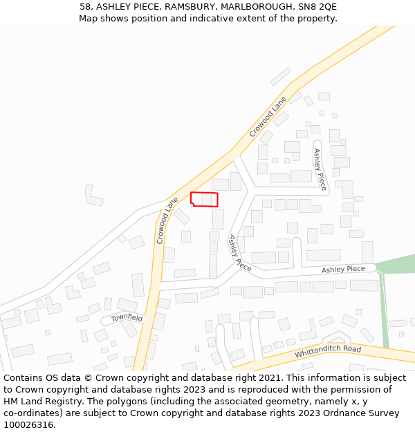 58, ASHLEY PIECE, RAMSBURY, MARLBOROUGH, SN8 2QE: Location map and indicative extent of plot
