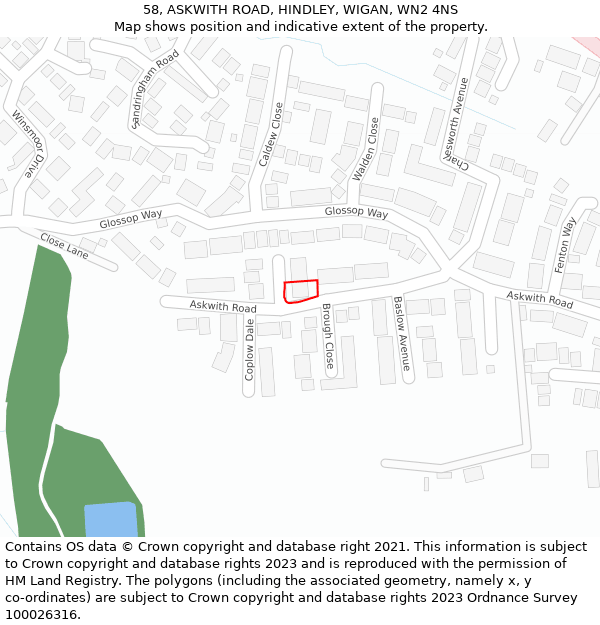 58, ASKWITH ROAD, HINDLEY, WIGAN, WN2 4NS: Location map and indicative extent of plot