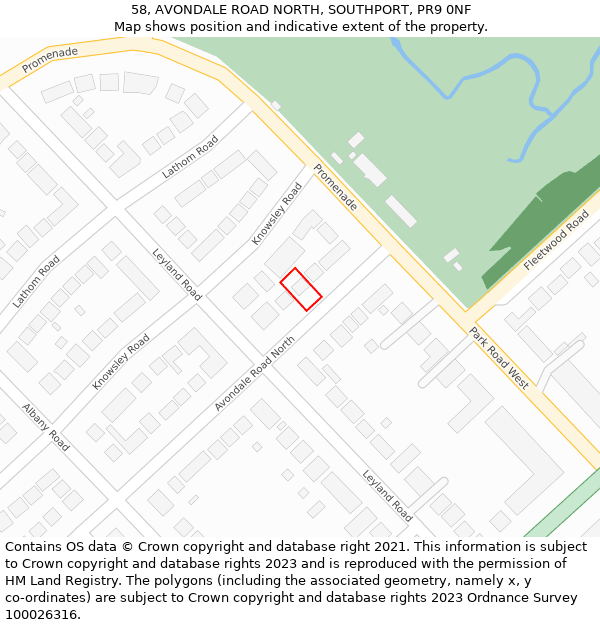 58, AVONDALE ROAD NORTH, SOUTHPORT, PR9 0NF: Location map and indicative extent of plot