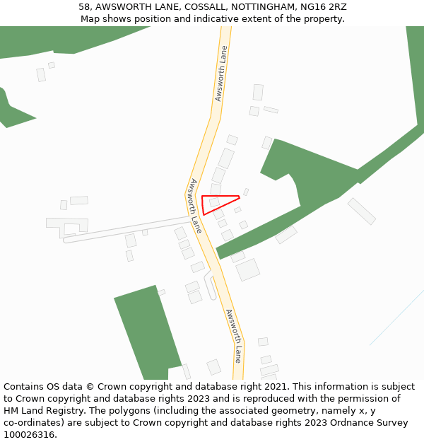 58, AWSWORTH LANE, COSSALL, NOTTINGHAM, NG16 2RZ: Location map and indicative extent of plot