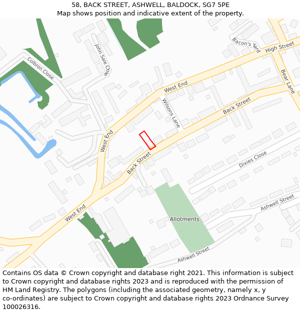 58, BACK STREET, ASHWELL, BALDOCK, SG7 5PE: Location map and indicative extent of plot