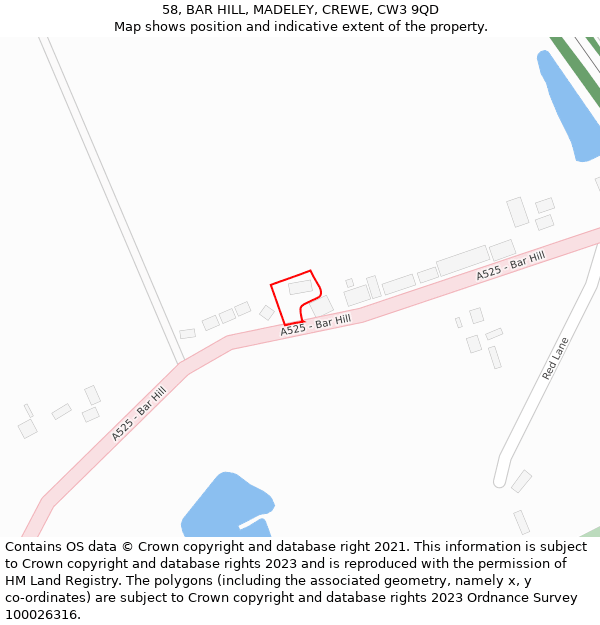 58, BAR HILL, MADELEY, CREWE, CW3 9QD: Location map and indicative extent of plot