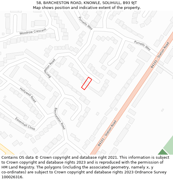 58, BARCHESTON ROAD, KNOWLE, SOLIHULL, B93 9JT: Location map and indicative extent of plot