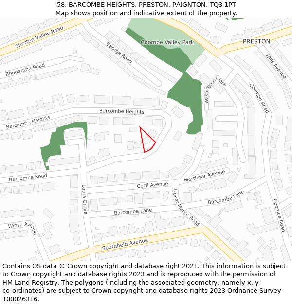 58, BARCOMBE HEIGHTS, PRESTON, PAIGNTON, TQ3 1PT: Location map and indicative extent of plot