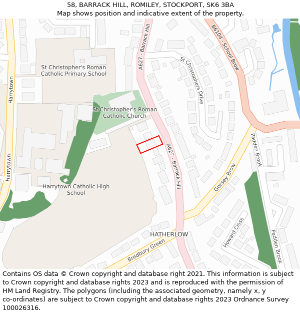 58, BARRACK HILL, ROMILEY, STOCKPORT, SK6 3BA: Location map and indicative extent of plot