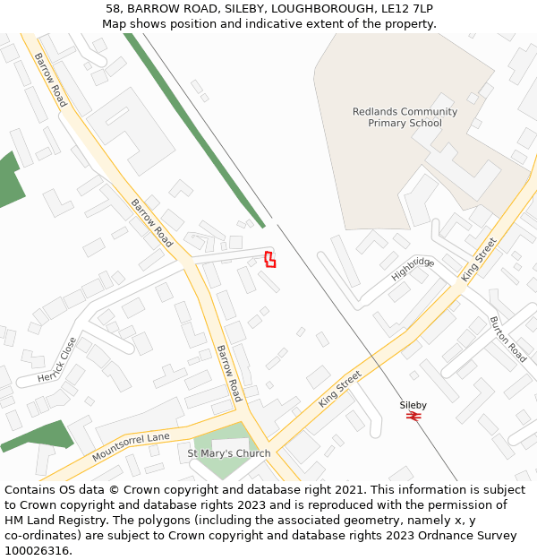 58, BARROW ROAD, SILEBY, LOUGHBOROUGH, LE12 7LP: Location map and indicative extent of plot