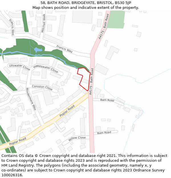 58, BATH ROAD, BRIDGEYATE, BRISTOL, BS30 5JP: Location map and indicative extent of plot